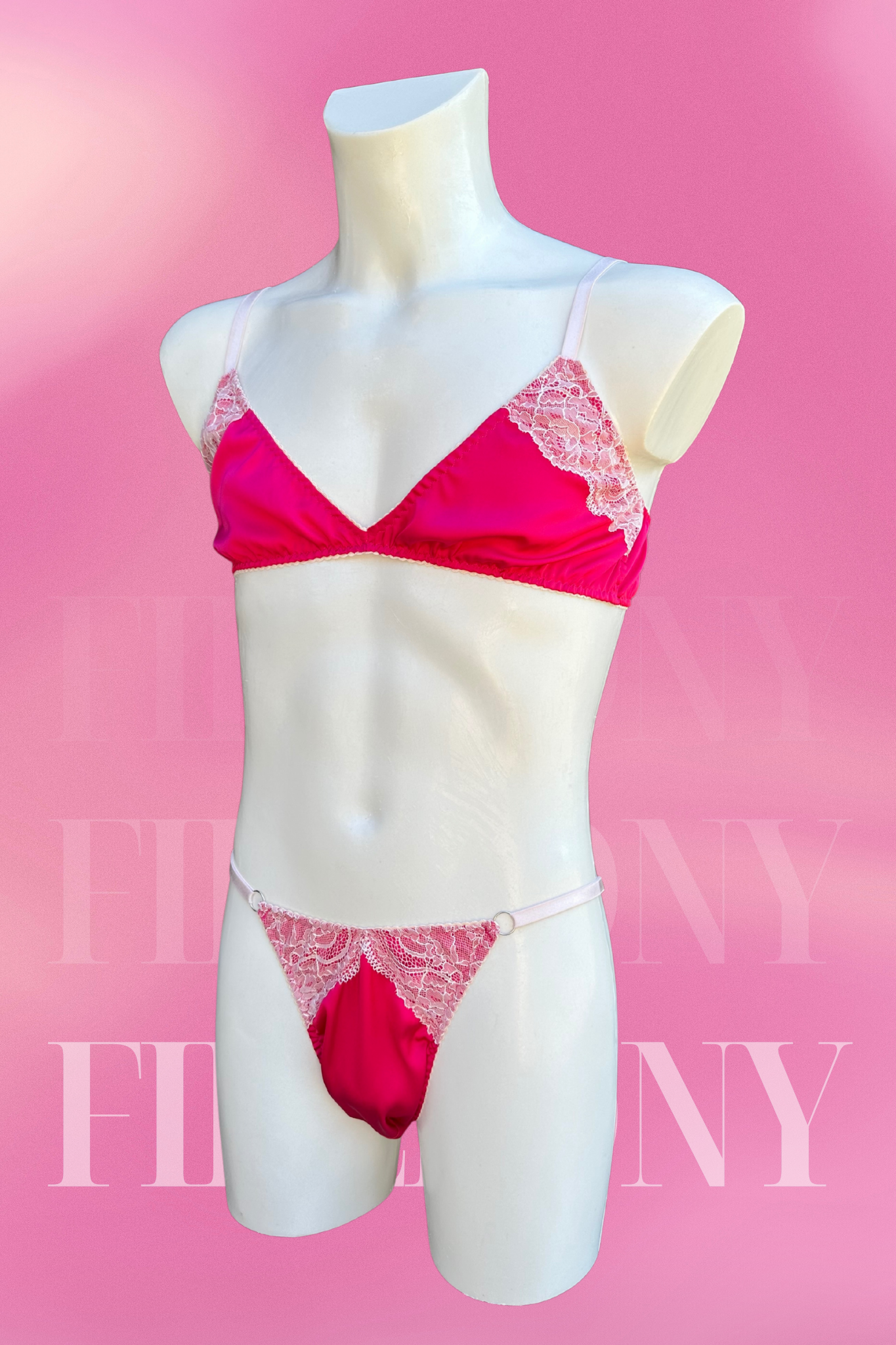 Pink Satin & Lace Sissy Lingerie for Men – Sexy Bra and Panty Set