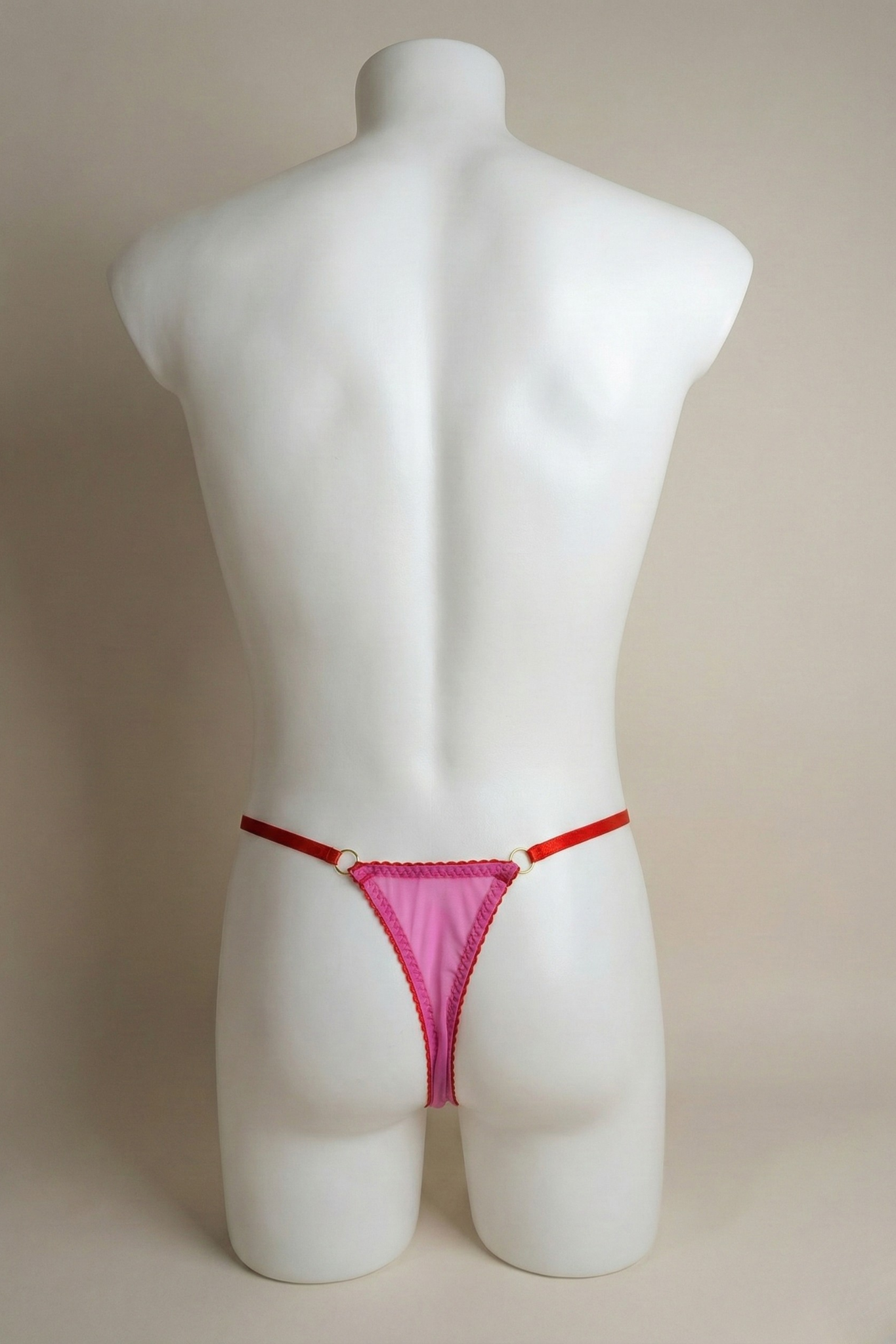 Blue Satin Thong with Peach Lace - Femboy Underwear