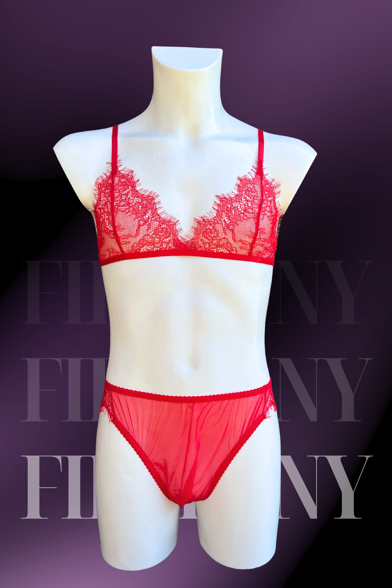 Red Lace Sissy Lingerie Set – Sheer Bralette and Panties