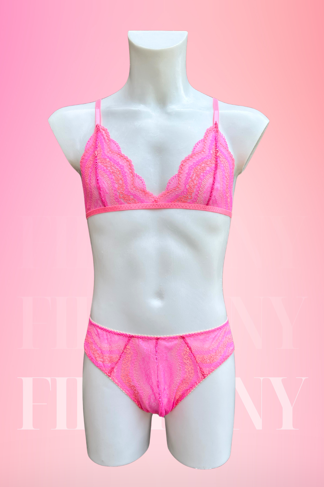 Pink Lace Sissy Lingerie Set for Men – Femboy Bra and Panties