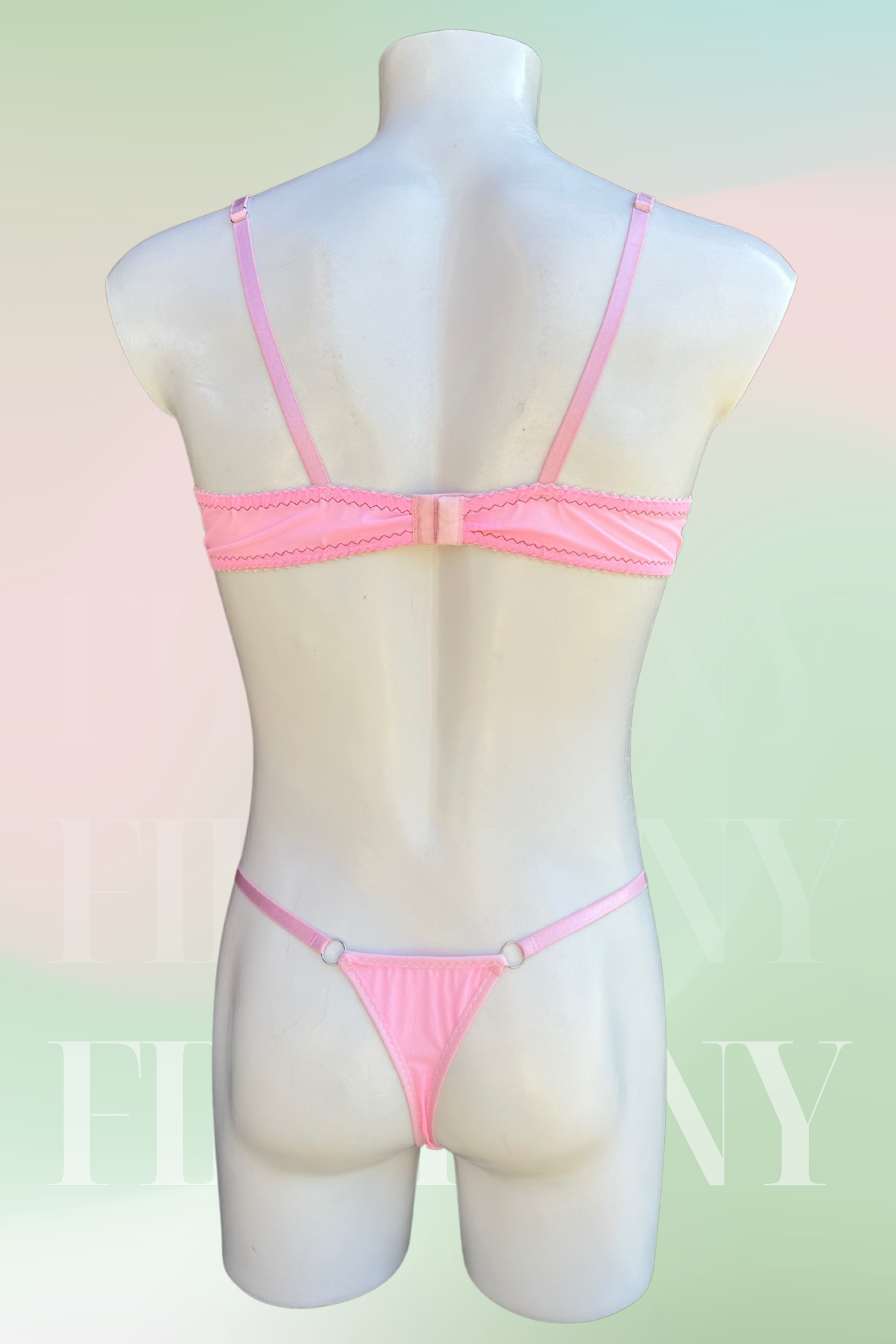 Pink & Olive Lace Femboy Lingerie Set – Bra, Thong & Garter Belt – Men’s Sissy Lingerie with Pastel Touch