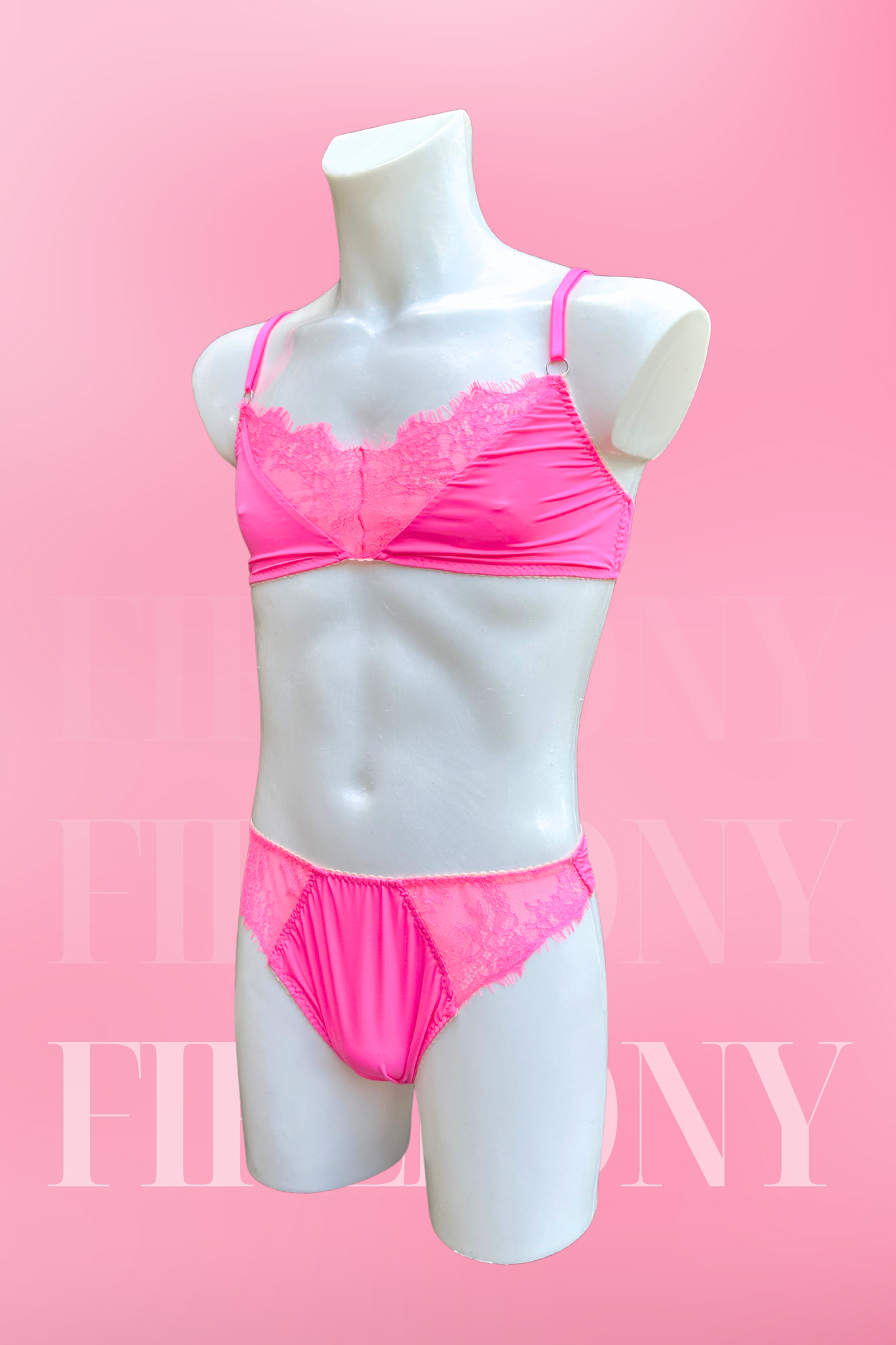Pink Lace Bra and Panty Set · Femboy Lingerie · Gay Mens Underwear