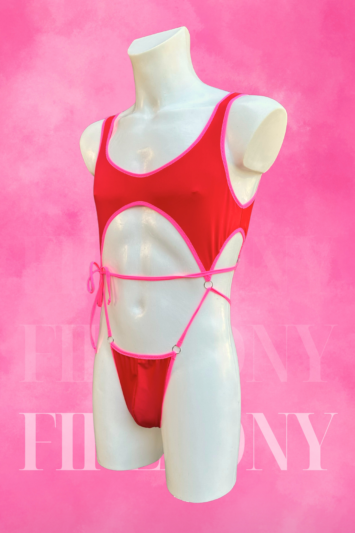 Hot Red Cut-Out Bodysuit Swimsuit for Men - Mens Leotard, Two-Pieces Bodysuit, Handmade Festival Outfit | Fireponyshop