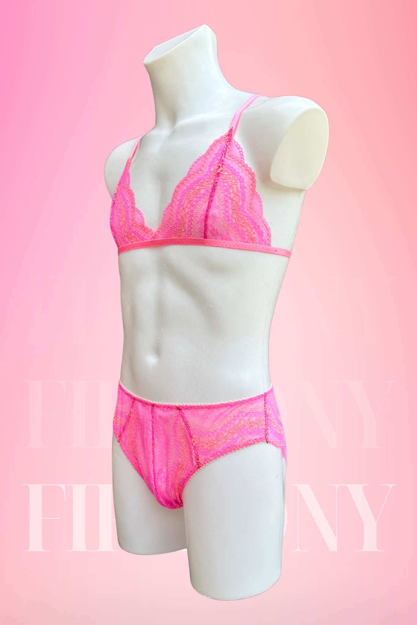 Pink Lace Sissy Lingerie Set for Men – Femboy Bra and Panties