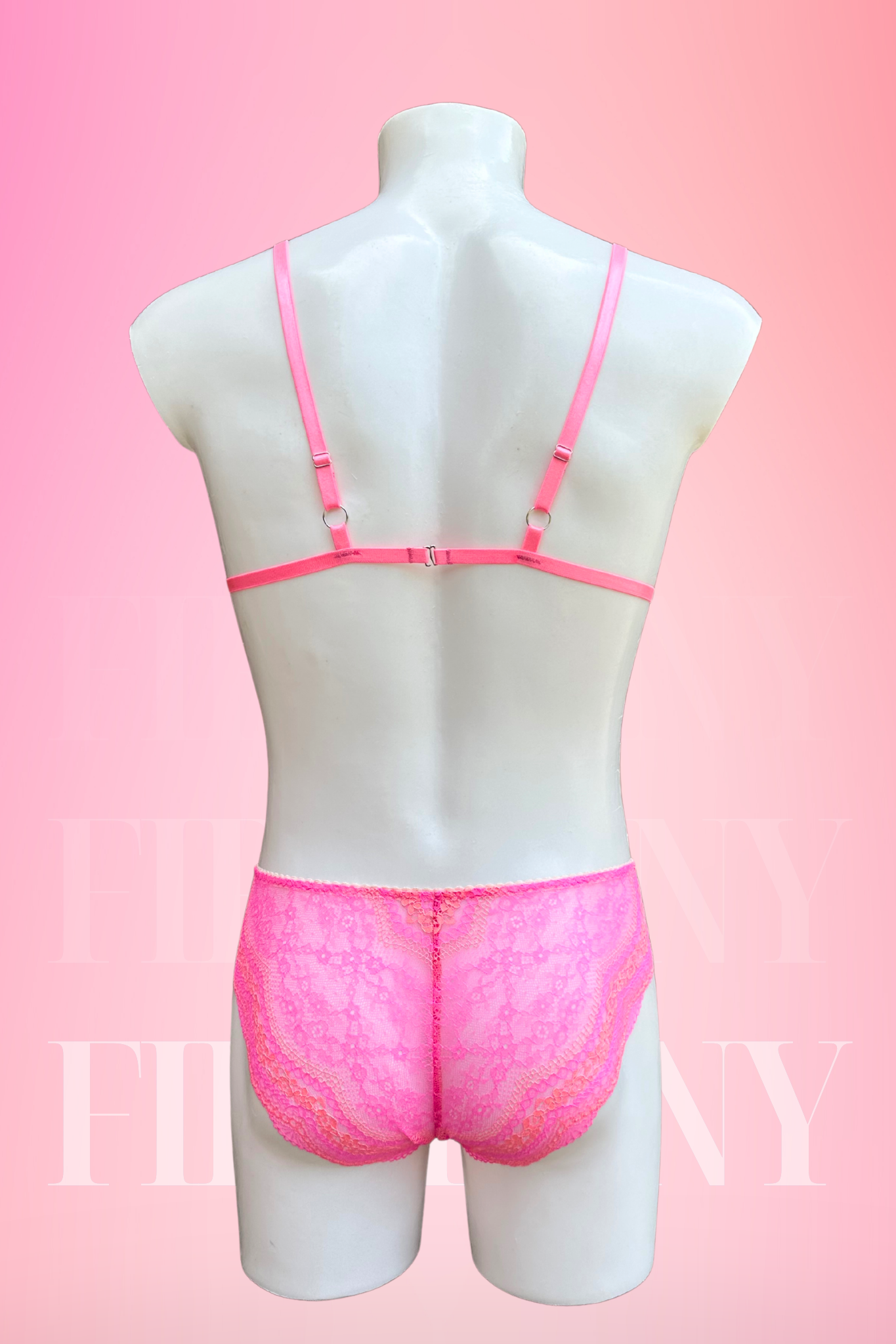 Pink Lace Sissy Lingerie Set for Men – Femboy Bra and Panties