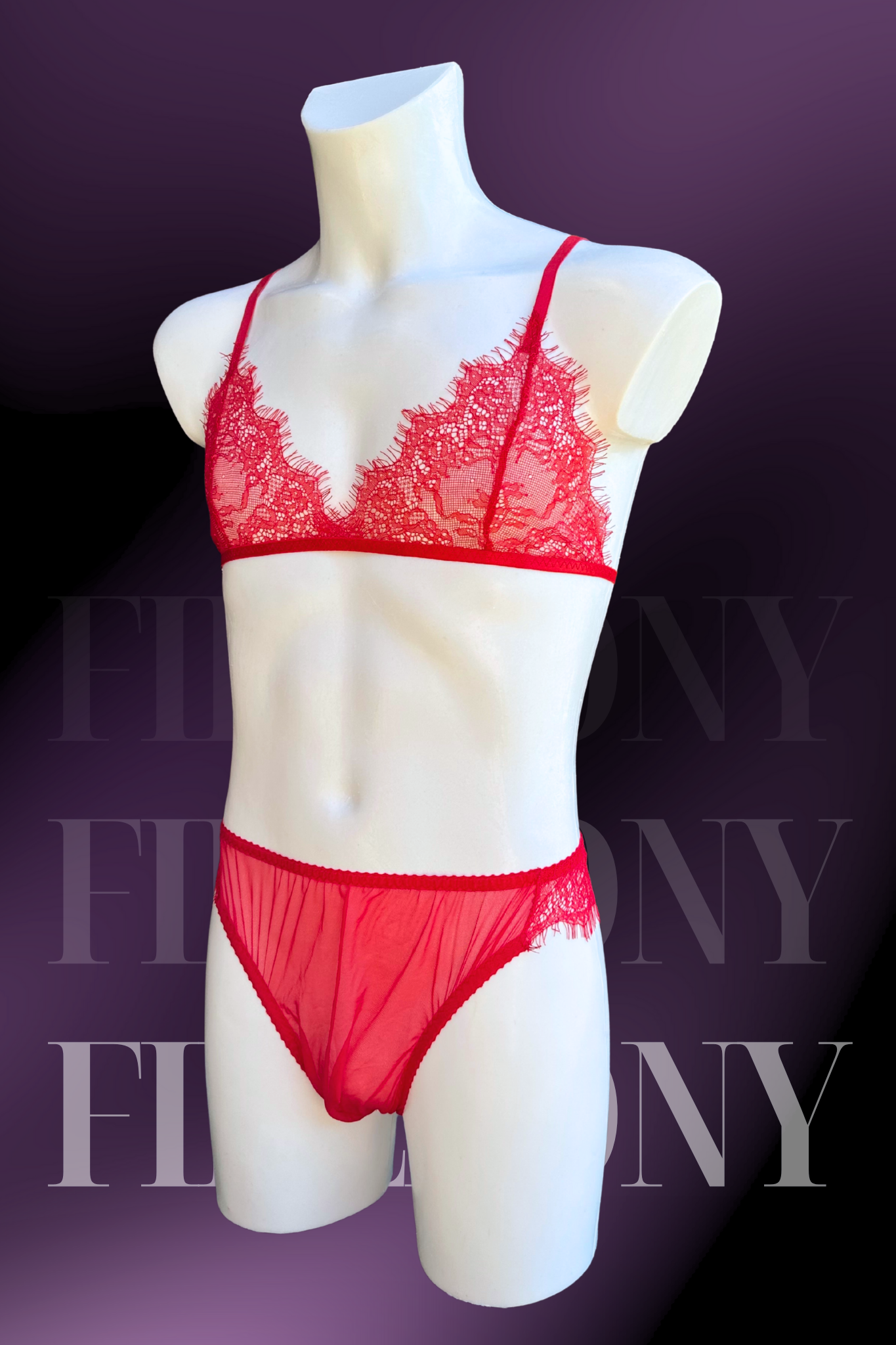Red Lace Sissy Lingerie Set – Sheer Bralette and Panties