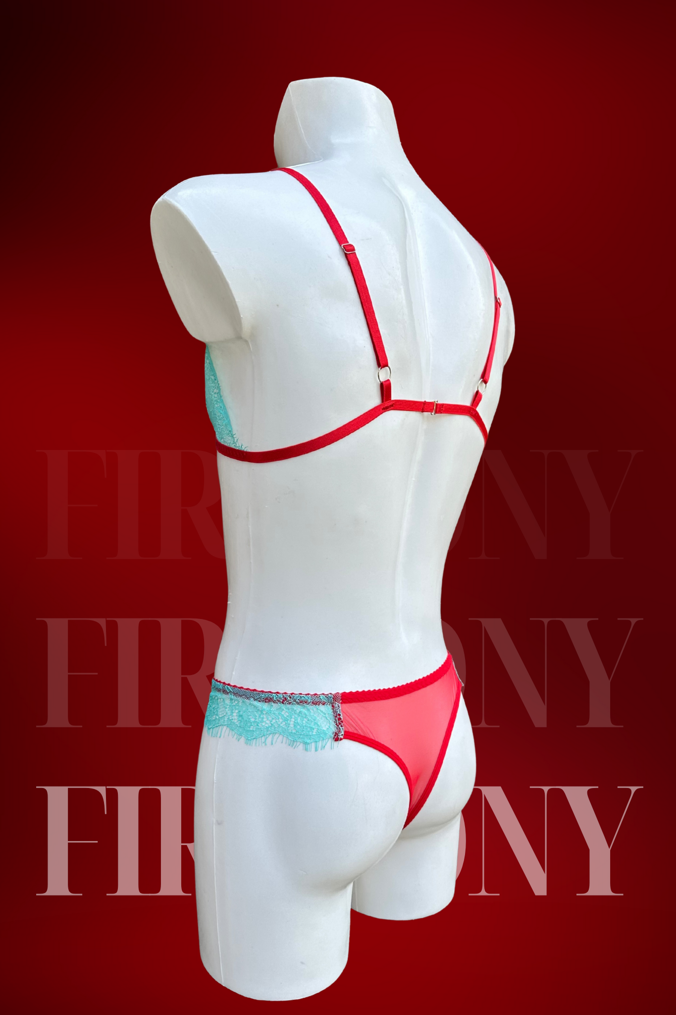 Mens Sissy Femboy Lingerie – Mint Lace Bralette and See-Through Panties