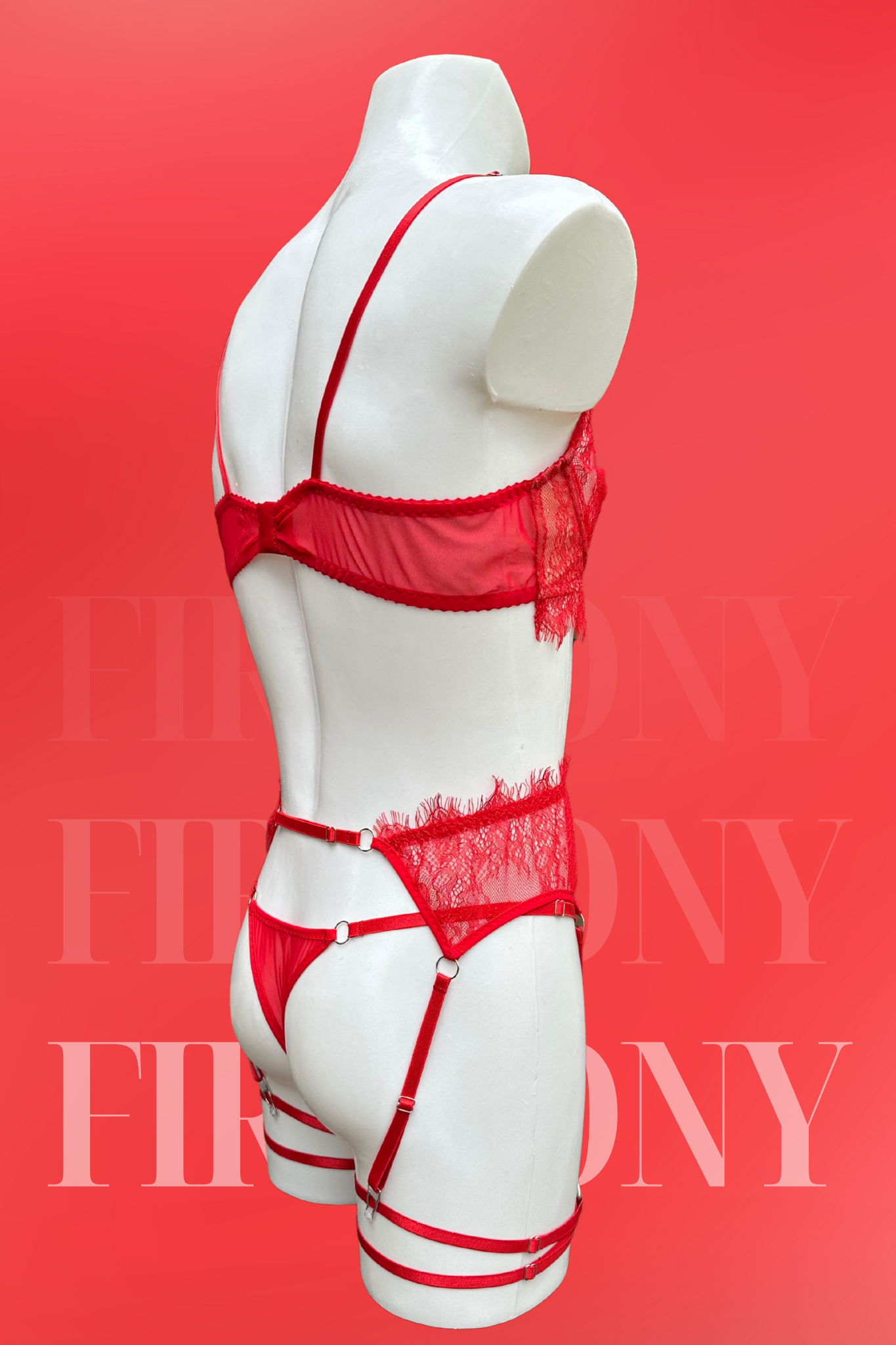 Red Lace Lingerie Set for Men – Sissy Bra, Garter Belt & Thong Panties – Feminine Gay Lingerie for Crossdressers
