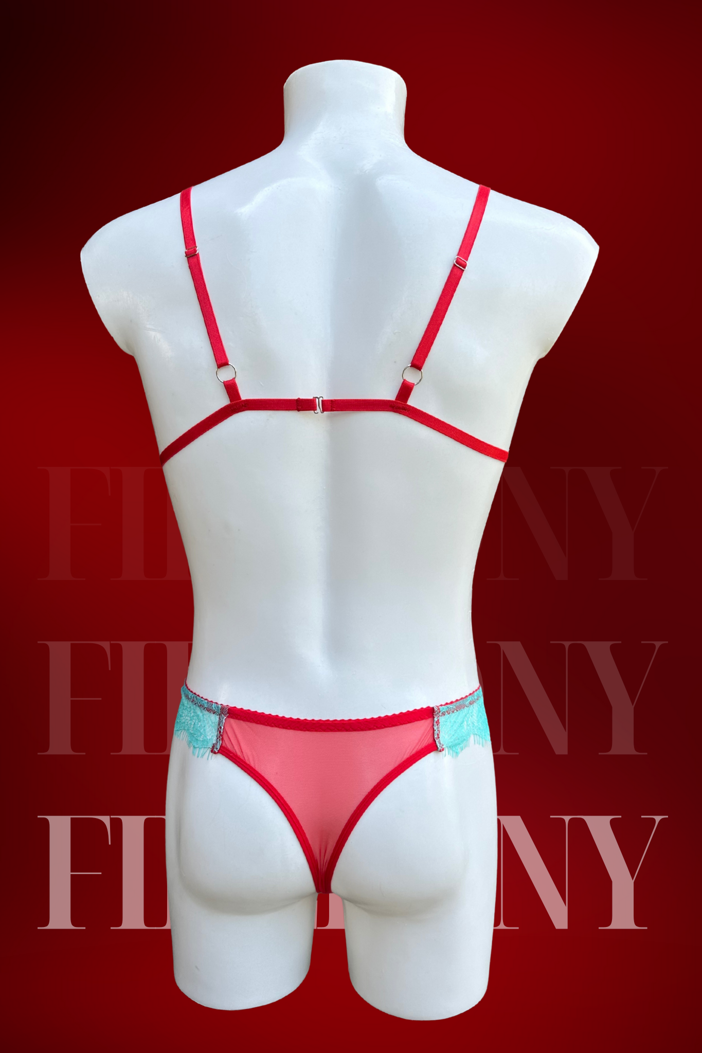 Mens Sissy Femboy Lingerie – Mint Lace Bralette and See-Through Panties