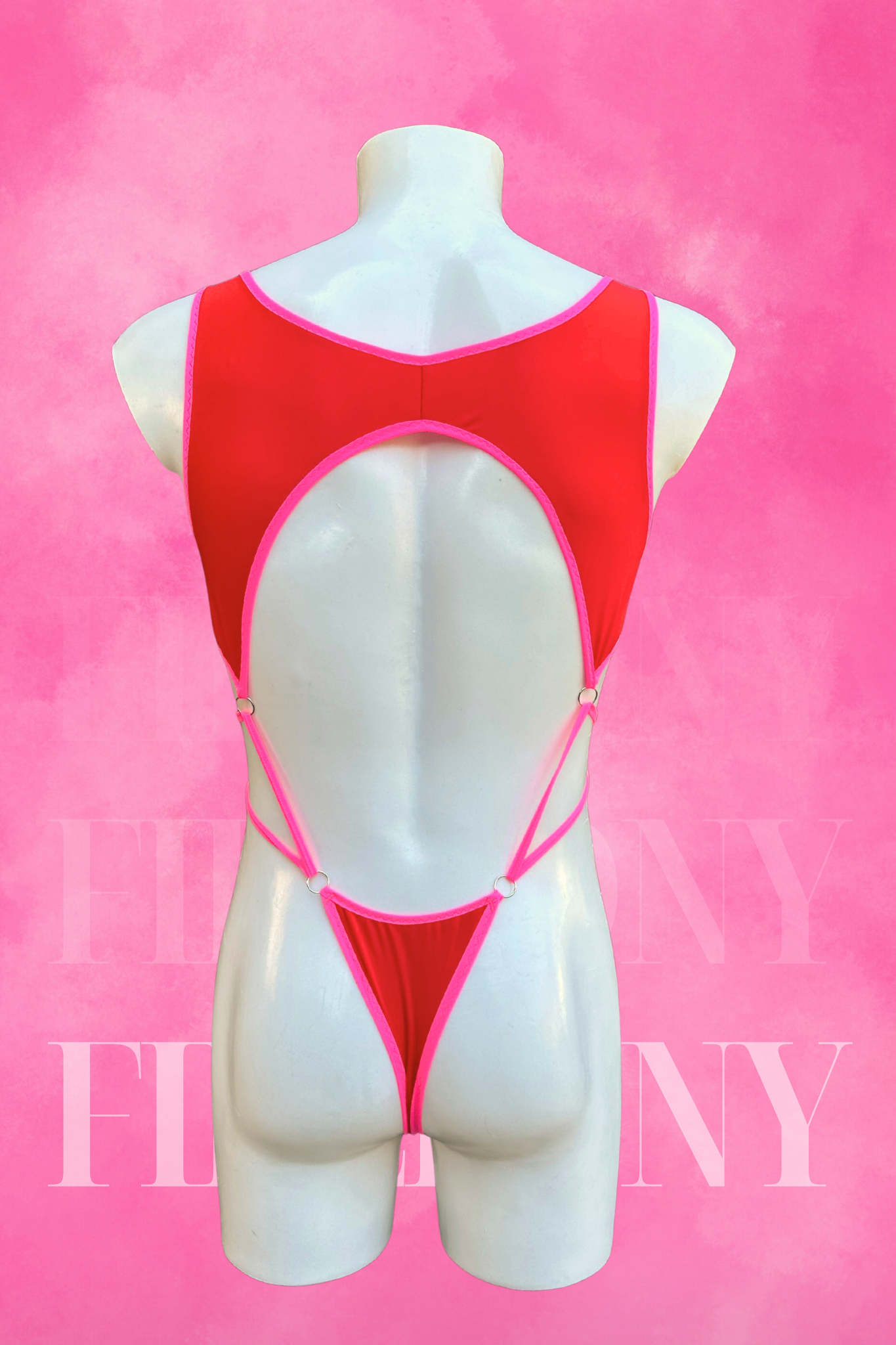 Hot Red Cut-Out Bodysuit Swimsuit for Men - Mens Leotard, Two-Pieces Bodysuit, Handmade Festival Outfit | Fireponyshop
