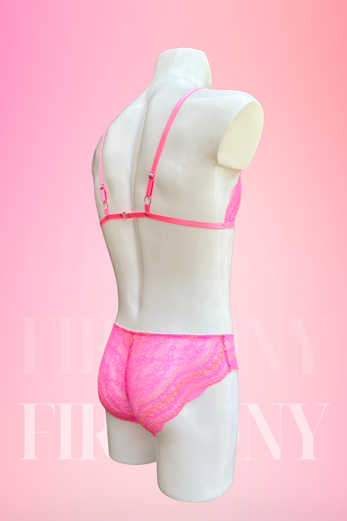 Pink Lace Sissy Lingerie Set for Men – Femboy Bra and Panties