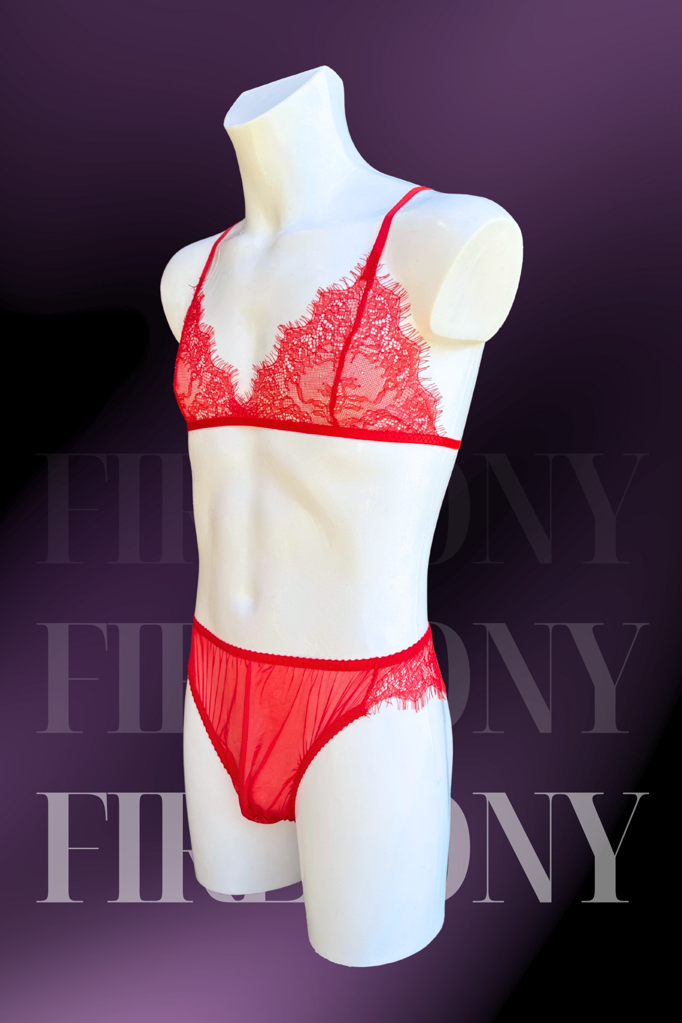 Red Lace Sissy Lingerie Set – Sheer Bralette and Panties