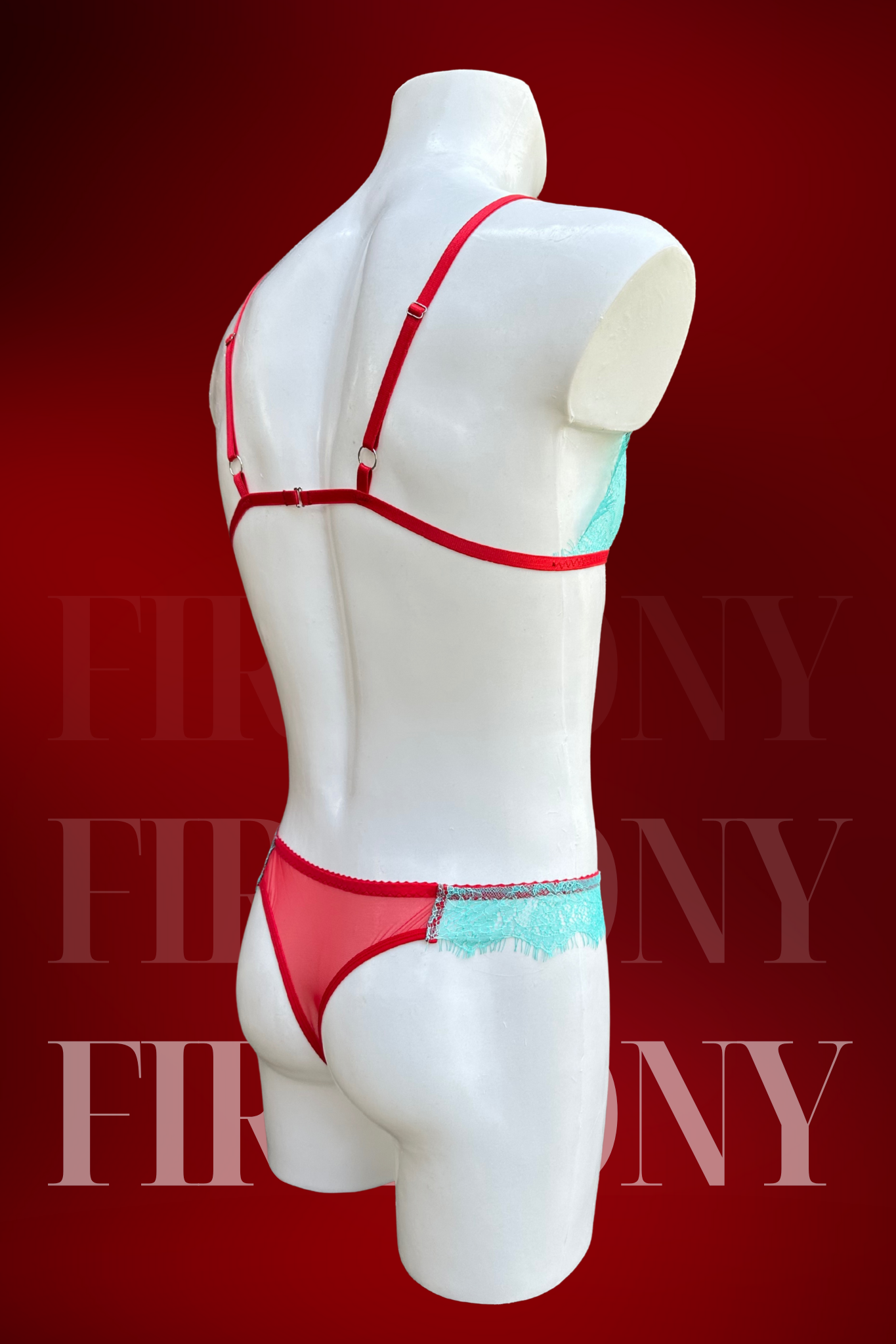 Mens Sissy Femboy Lingerie – Mint Lace Bralette and See-Through Panties