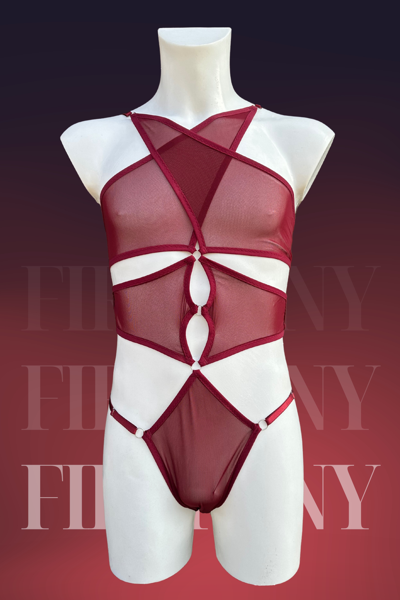 Burgundy See Through Mesh Bodysuit for Men – Femboy Lingerie, Open Back Bodysuit, Sissy Lingerie for Gay & Crossdresser, Sexy Men’s Clubwear