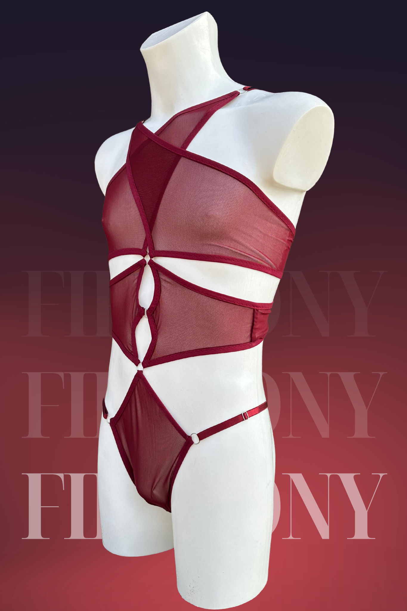 Burgundy See Through Mesh Bodysuit for Men – Femboy Lingerie, Open Back Bodysuit, Sissy Lingerie for Gay & Crossdresser, Sexy Men’s Clubwear