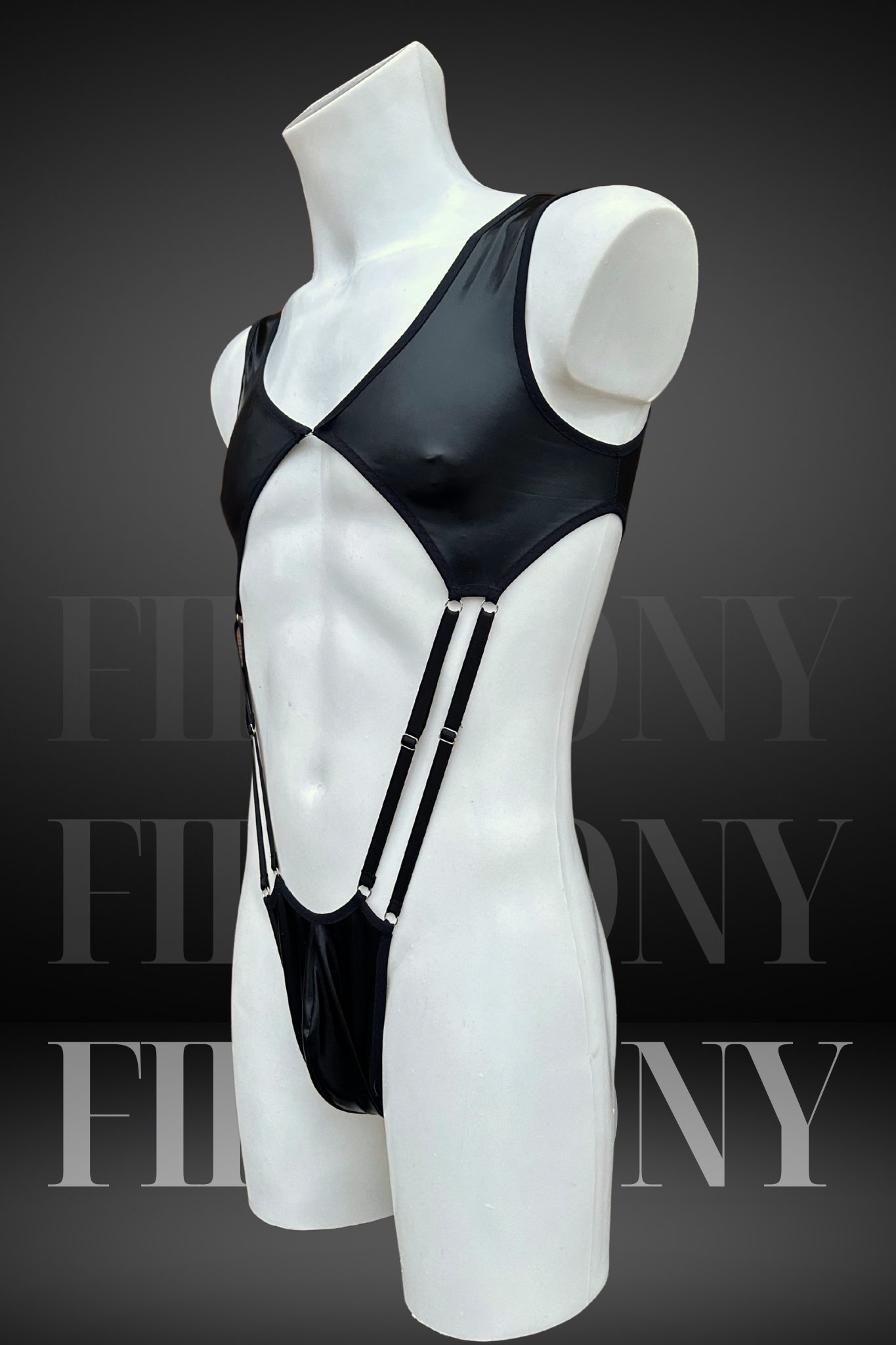 Mens Sexy Leather Bodysuit - Gay Clubwear Outfit - Femboy Lingerie