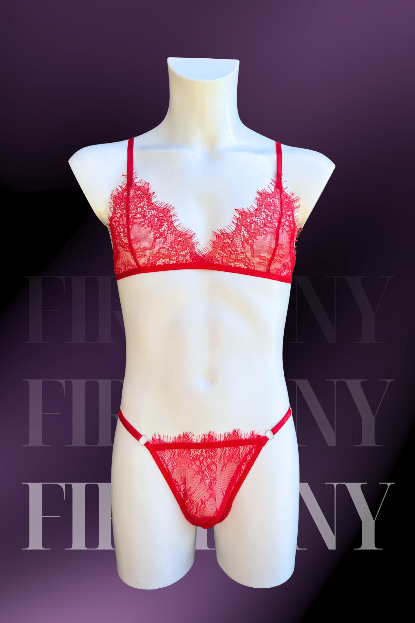 Red Lace Sissy Lingerie Set – Sheer Bralette and Thong