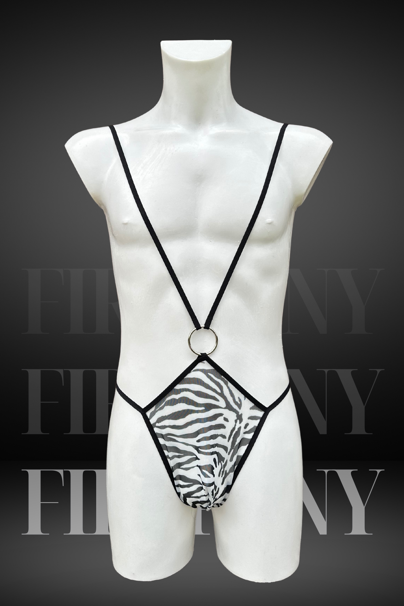 Zebra Print Men's Sling Bodysuit – Extreme Micro G-String One-Piece – Sexy Femboy Lingerie