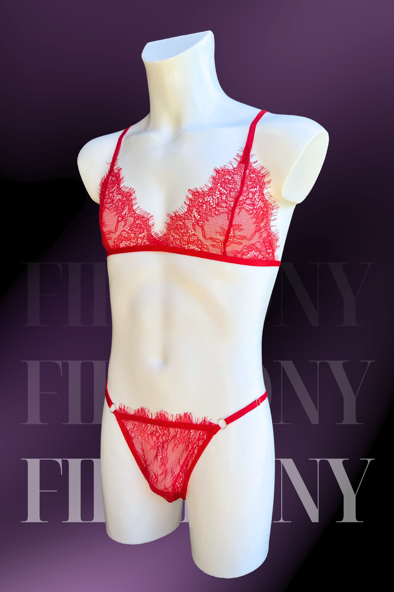 Red Lace Sissy Lingerie Set – Sheer Bralette and Thong