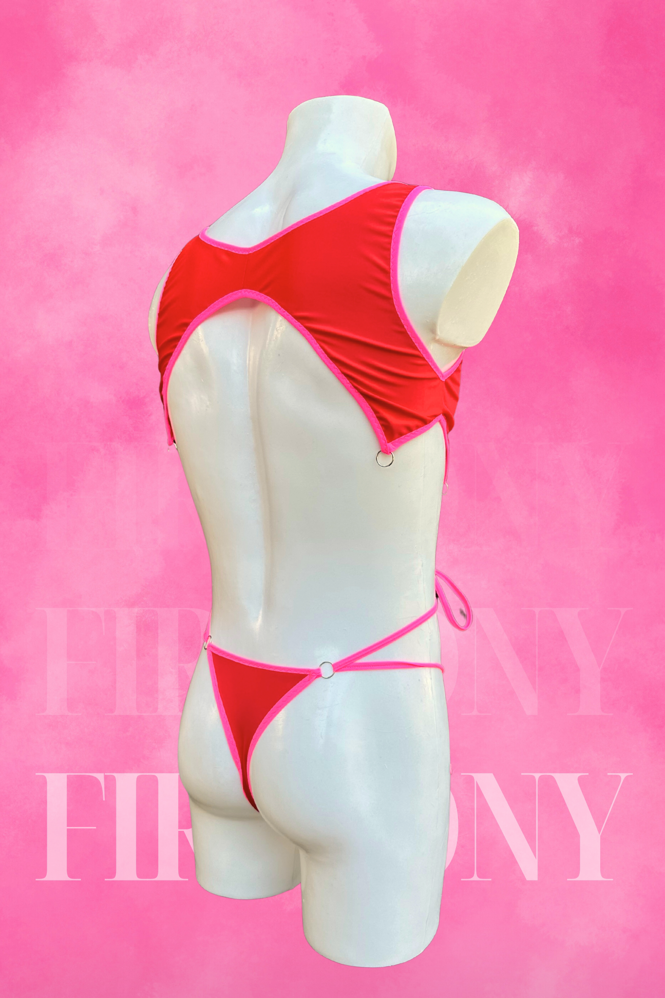 Hot Red Cut-Out Bodysuit Swimsuit for Men - Mens Leotard, Two-Pieces Bodysuit, Handmade Festival Outfit | Fireponyshop