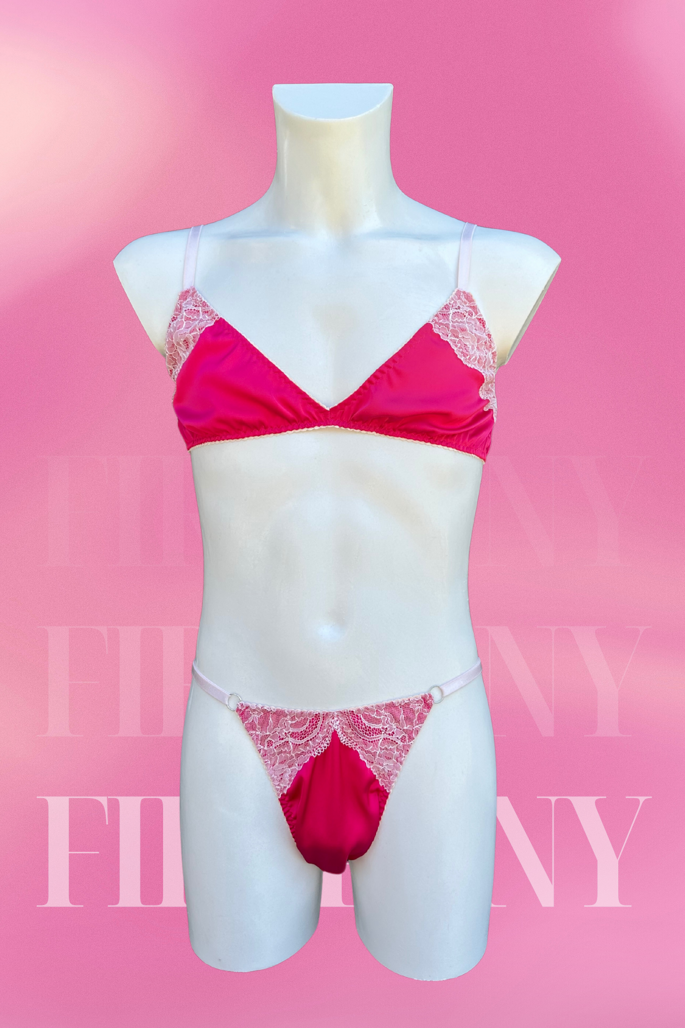 Pink Satin & Lace Sissy Lingerie for Men – Sexy Bra and Panty Set