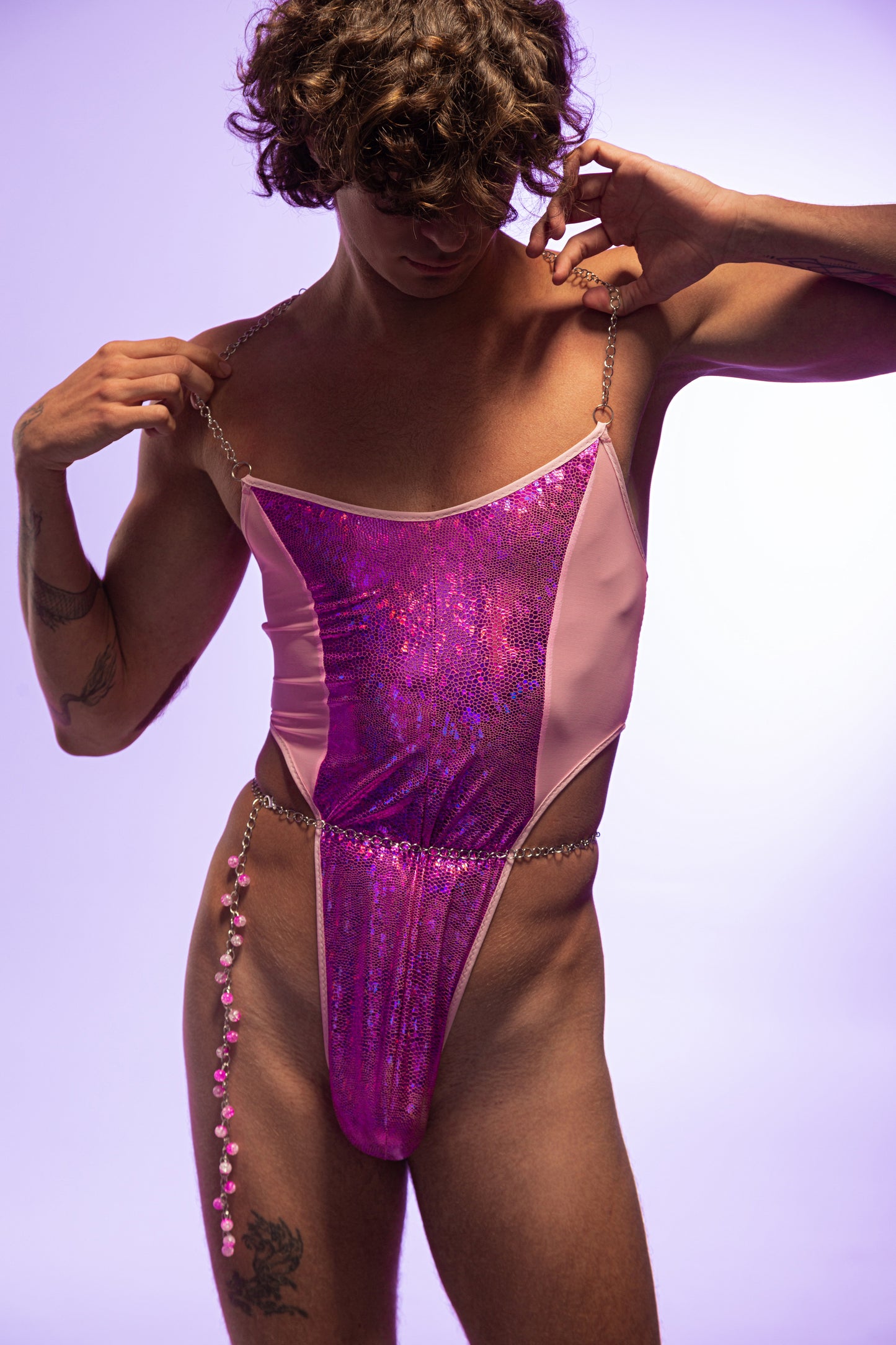 Fireponyshop men's nightclub outfit – hot pink sequin bodysuit
