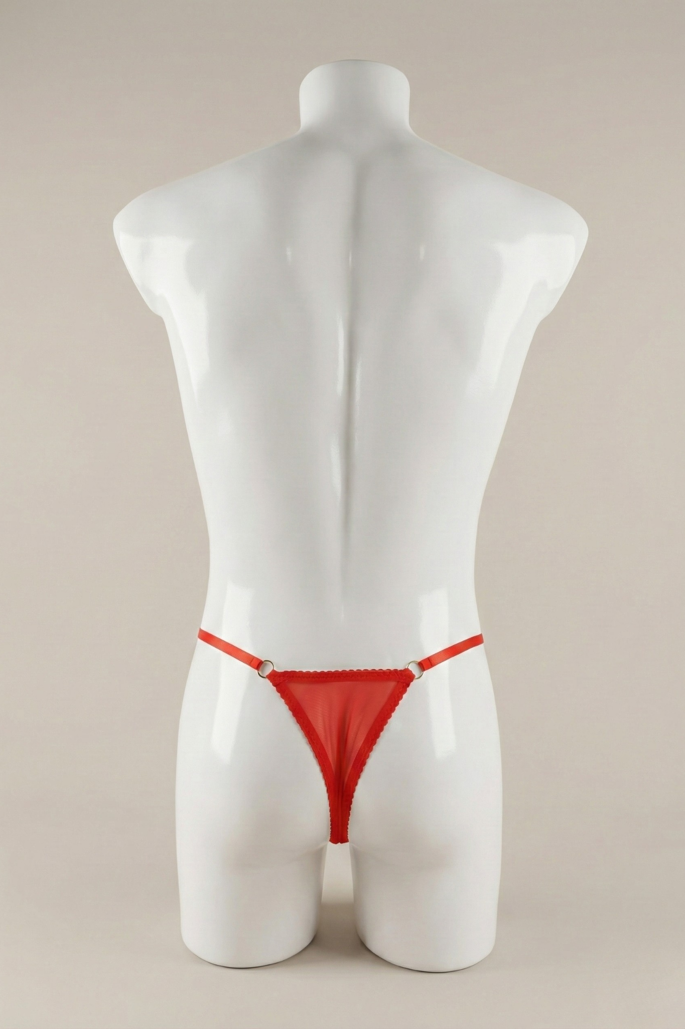 Blue Satin Thong with Peach Lace - Femboy Underwear