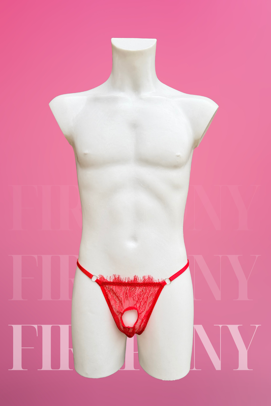 Red Open Crotched Panty - Men’s Open Crotch Underwear, Sissy Lingerie, See Through Panty with Hole