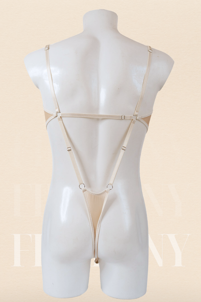 Nude Mesh Bodysuit for Men – Sissy Lingerie Thong Bodysuit – See Through One Piece for Gay Men & Femboys – Sexy Open Back FirePony Design
