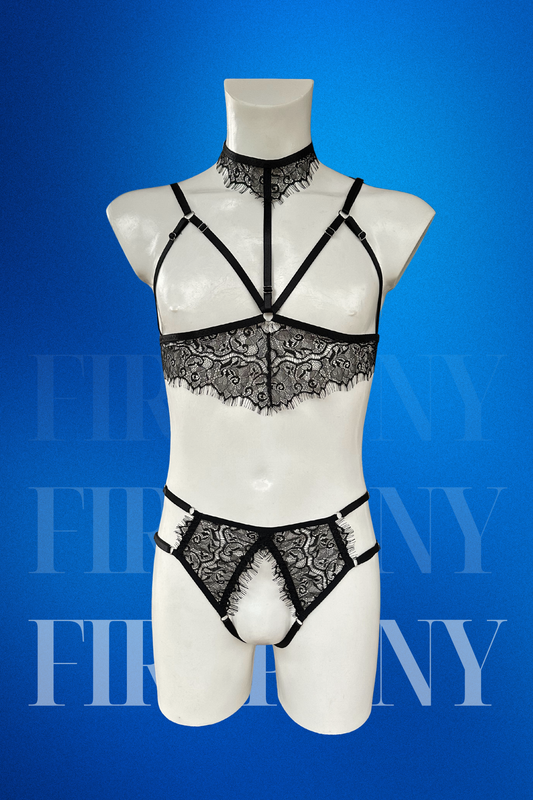 Black Lace Harness Lingerie Set — Unisex Elegance in Every Detail