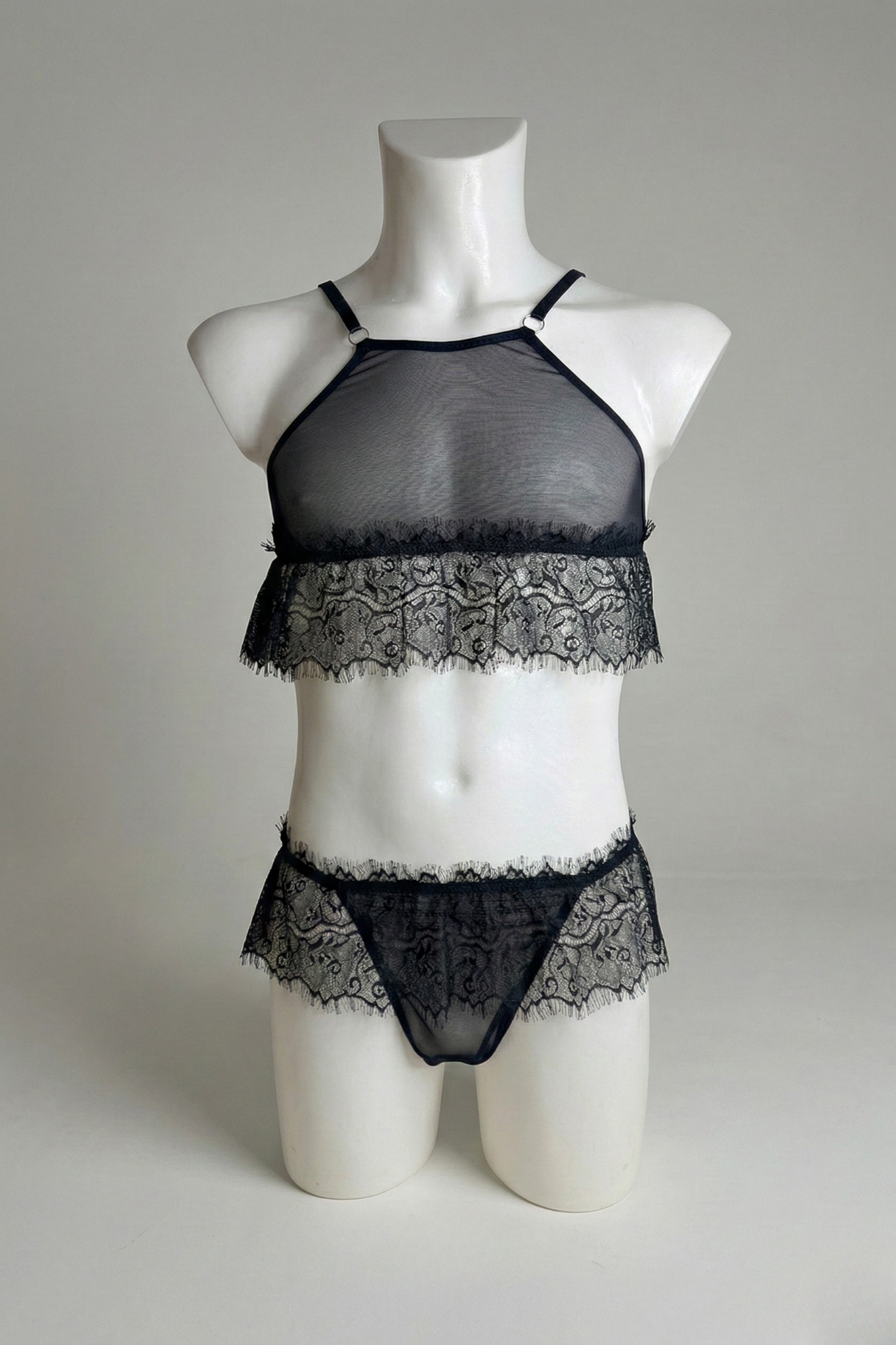 Men's Sheer Mesh & Lace Femboy Lingerie Set - 2-Piece Bra & Panty