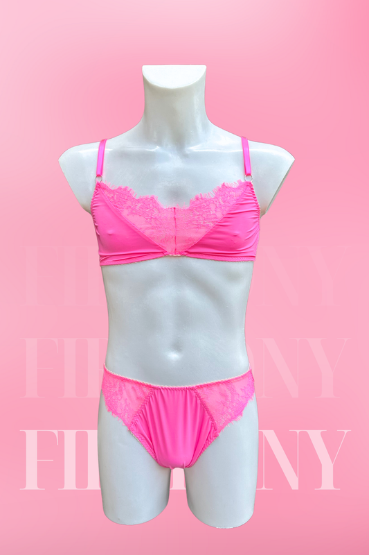 Pink Lace Bra and Panty Set · Femboy Lingerie · Gay Mens Underwear