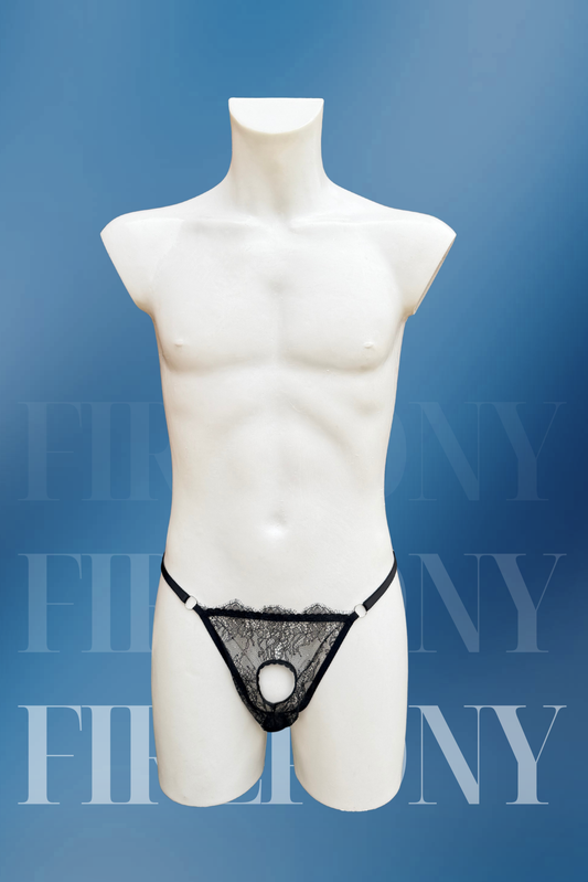 Black Open Crotched Panty - Men’s Open Crotch Underwear, Sissy Lingerie, See Through Panty with Hole