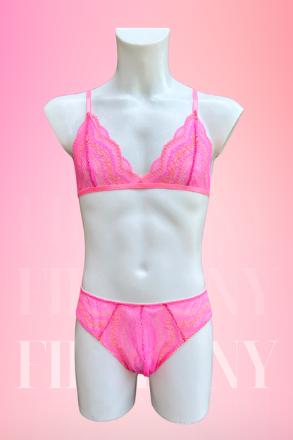 Pink Lace Sissy Lingerie Set for Men – Femboy Bra and Panties
