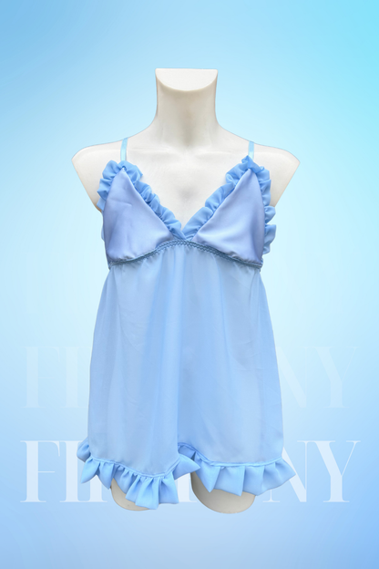 Light Blue Ruffle Babydoll Nightie – Satin & Chiffon Men's Nightgown