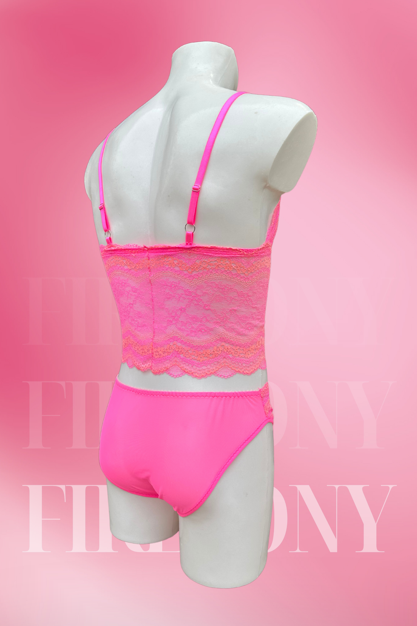 Back view of the lingerie set showing the adjustable straps and lace detail of the bralette with full-coverage panties.