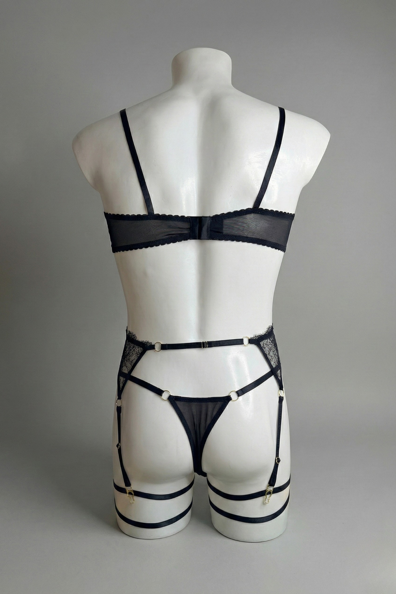 Men's Lingerie Set | Black Lace Open Cup Bra & Thong with Garter Belt | Sexy Sissy Panties for Men | Femboy Crossdresser Underwear