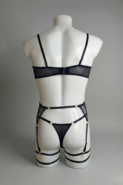 Men's Lingerie Set | Black Lace Open Cup Bra & Thong with Garter Belt | Sexy Sissy Panties for Men | Femboy Crossdresser Underwear