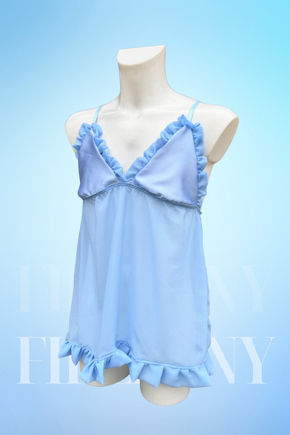Light Blue Ruffle Babydoll Nightie – Satin & Chiffon Men's Nightgown