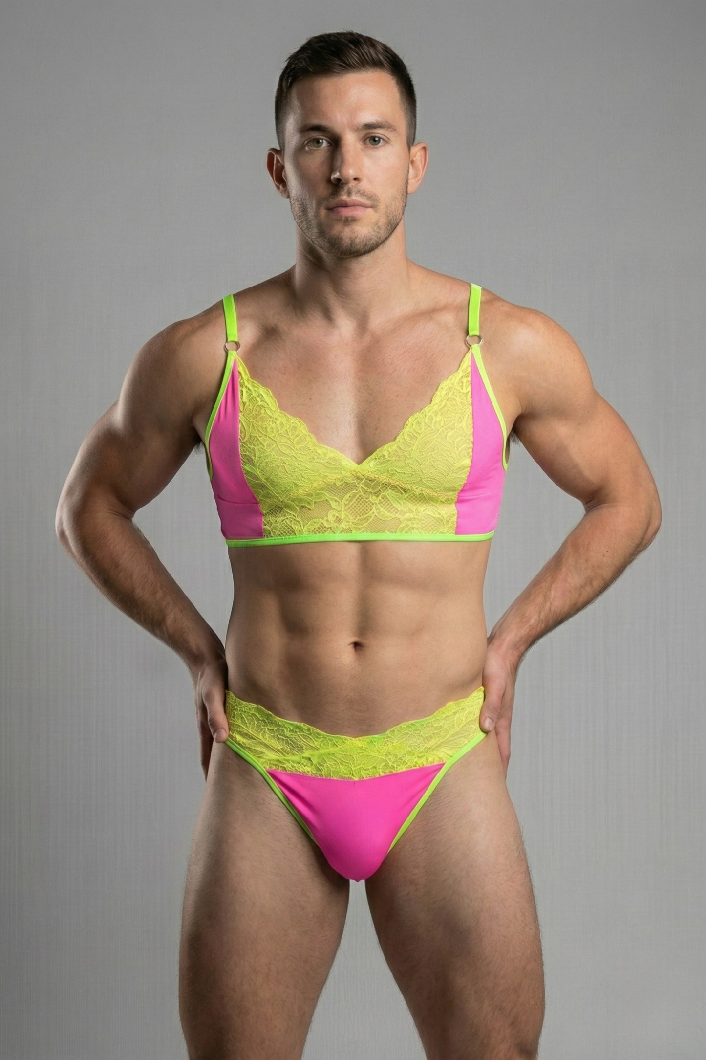 Neon Femboy Lingerie Set – Kawaii Bra & Panties for Queer & Genderfluid Bodies
