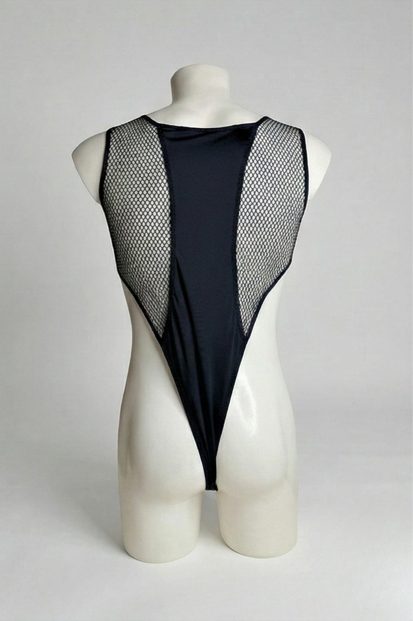 Men’s High-Cut Mesh Bodysuit – Black Geometric Leotard with Fishnet Panels