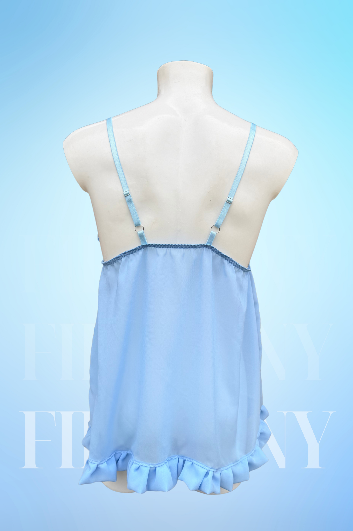 Light Blue Ruffle Babydoll Nightie – Satin & Chiffon Men's Nightgown