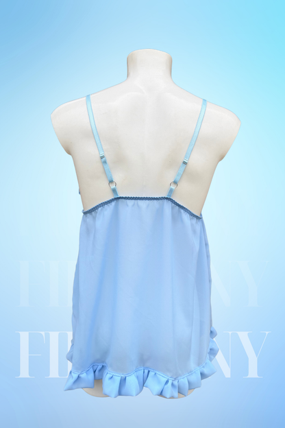 Light Blue Ruffle Babydoll Nightie – Satin & Chiffon Men's Nightgown