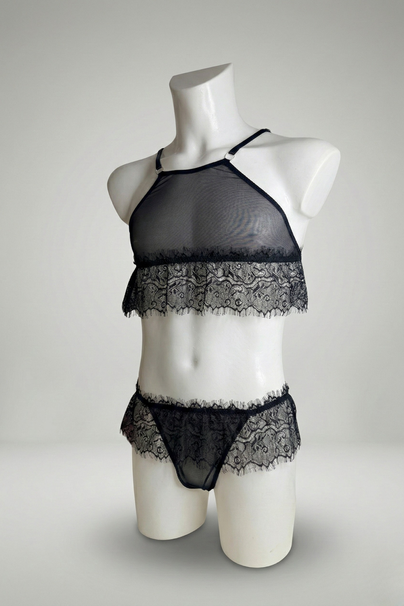 Men's Sheer Mesh & Lace Femboy Lingerie Set - 2-Piece Bra & Panty