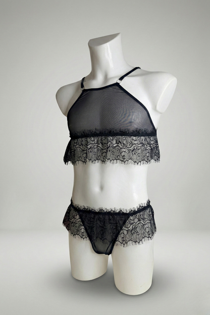 Men's Sheer Mesh & Lace Femboy Lingerie Set - 2-Piece Bra & Panty