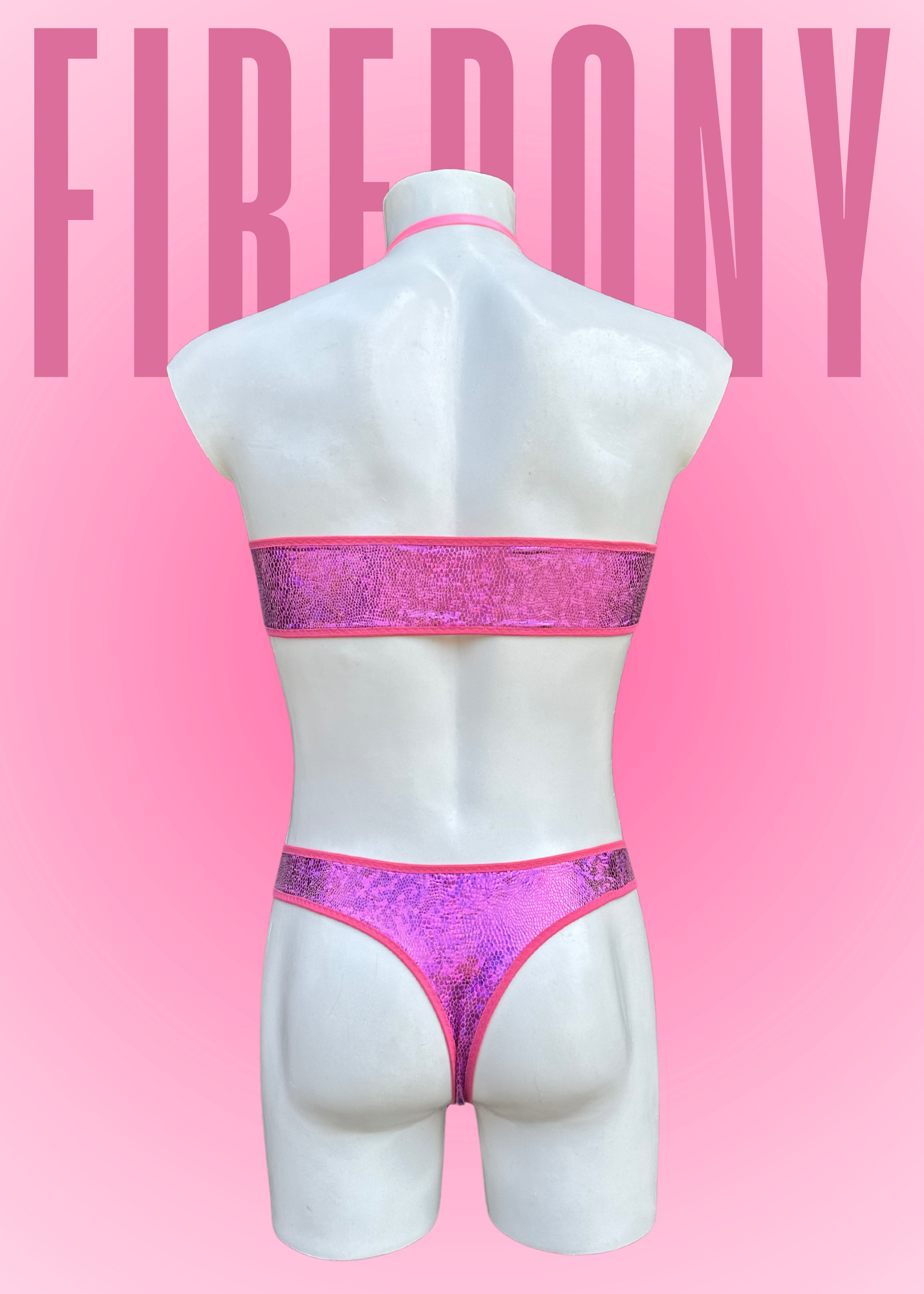 Holographic Pink Metallic Men's Cutout Bodysuit – Exotic Rave & Festival Monokini with Ring Details