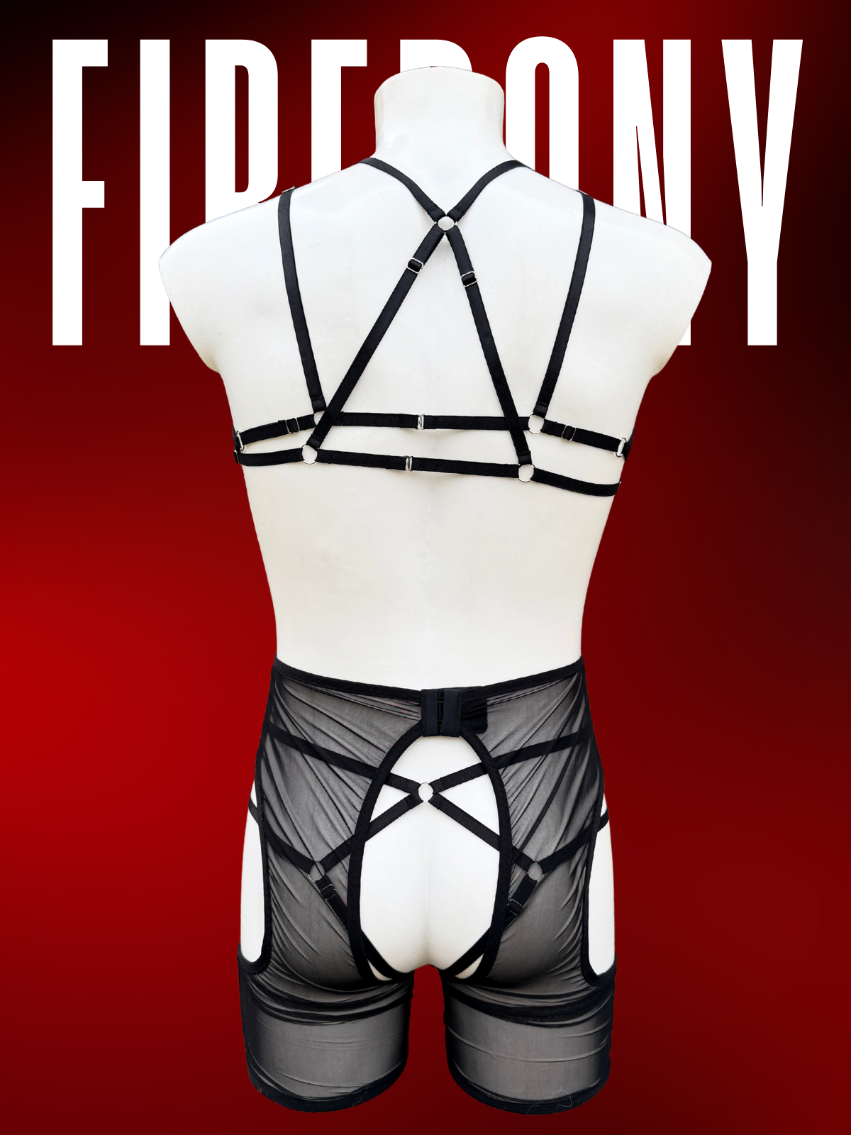 Men’s Black Mesh Rave Set – Sheer Harness Crop Top & High-Waist Cutout Shorts with O-Ring Details