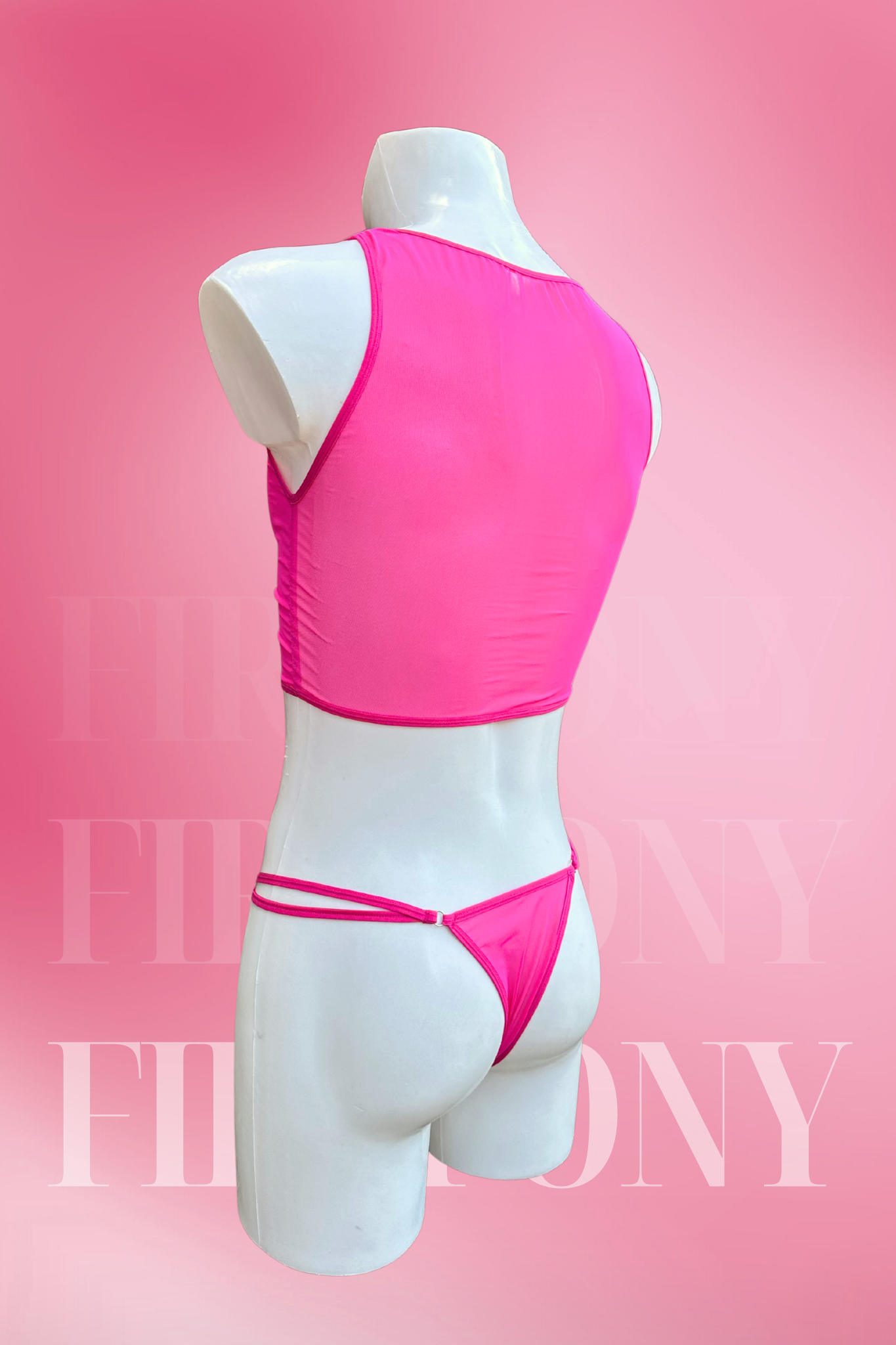 Hot Pink See-Through Lingerie Set for Men – Sheer Mesh Tank Top & Micro Thong