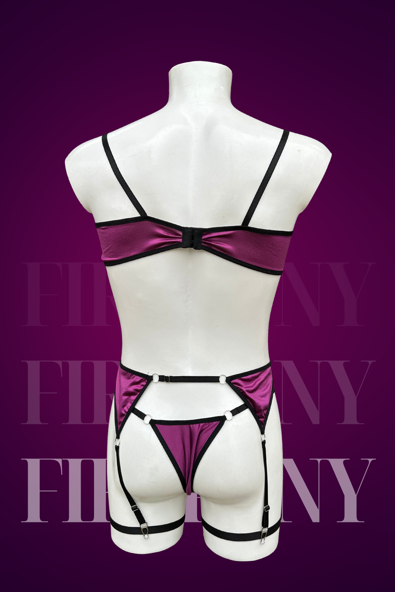 Burgundy Satin & Lace Men’s Lingerie Set – Open Cup Bra, Garter Belt & Thong