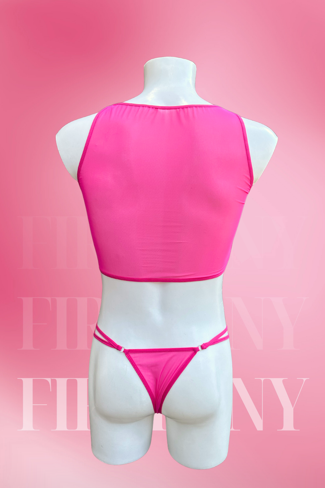 Hot Pink See-Through Lingerie Set for Men – Sheer Mesh Tank Top & Micro Thong